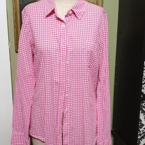 J.Crew pink and white checkered perfect shirt butt